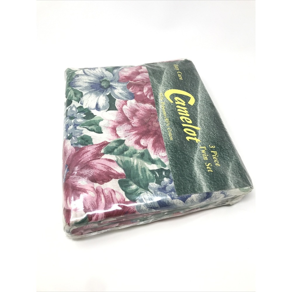 Vintage Camelot 3 Piece Twin Bedding Sheet Set Floral Cotton Blend - Picture 2 of 8